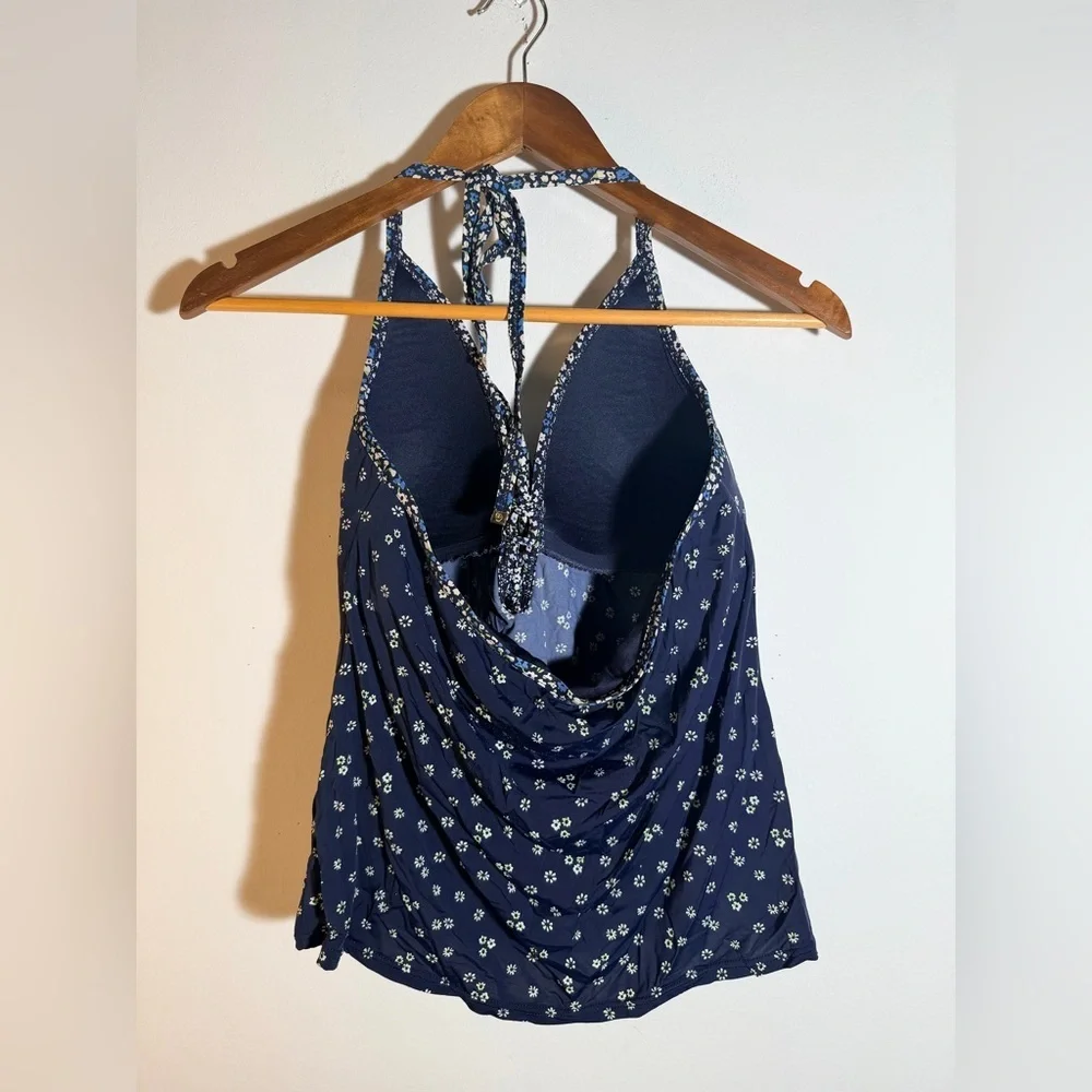 Michael Kors Navy Floral Ruffle Swim Top